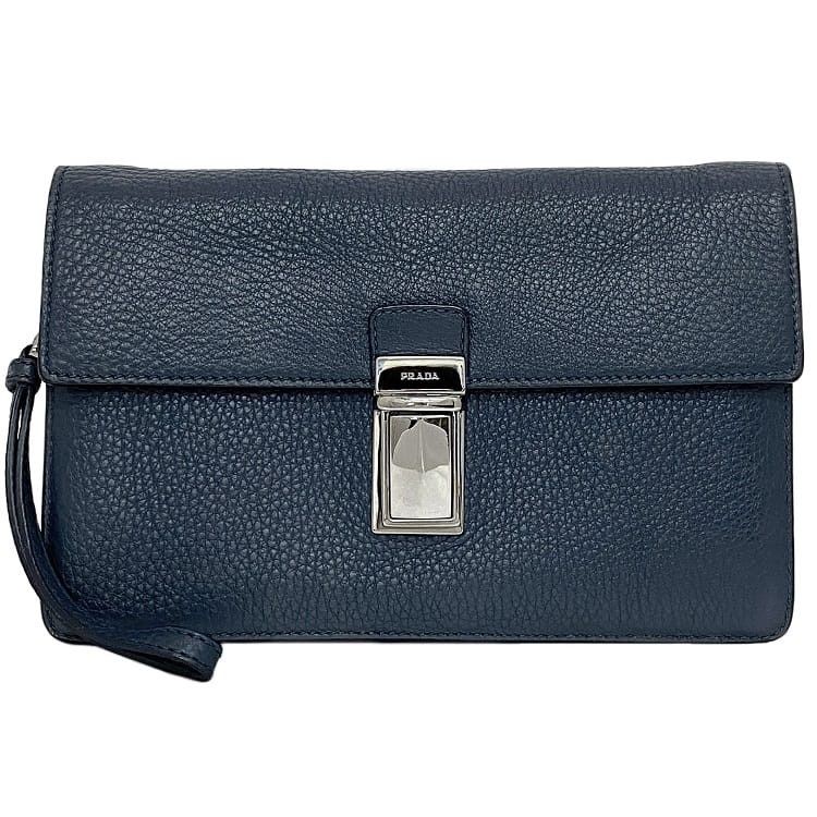 Prada PRADA Clutch Bag Blue Leather Size ONE SIZE - 1 Thumbnail