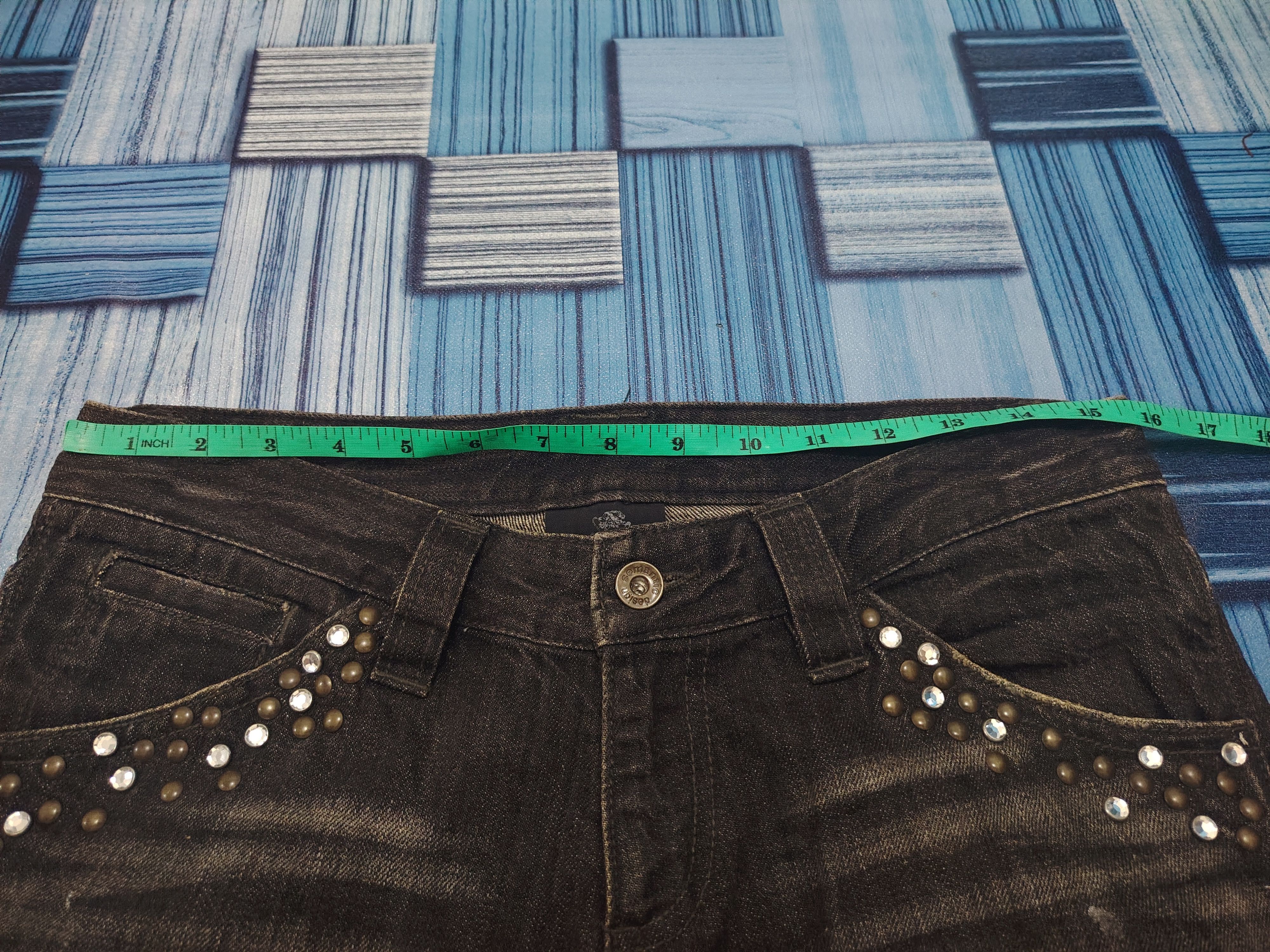 If Six Was Nine Rare!!! Japanese Semantic design Jeans Rhinenstone Pocket Size US 31 - 19 Thumbnail