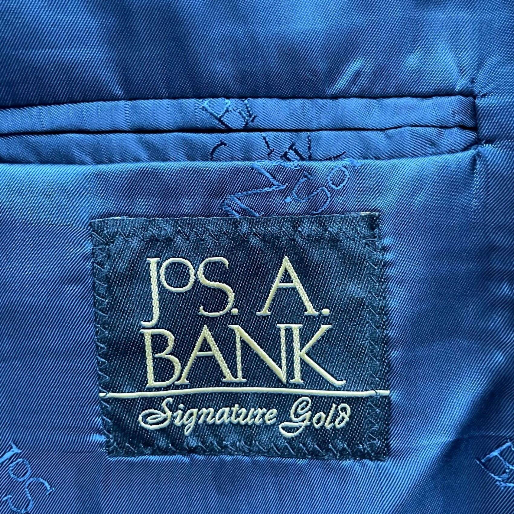 Jos. A. Bank VINTAGE? No. Jos. A. Bank Signature Gold Blazer Navy Plaid 2-Button Wool 48R Navy Stripe? (No extra) Size 48R - 7 Thumbnail