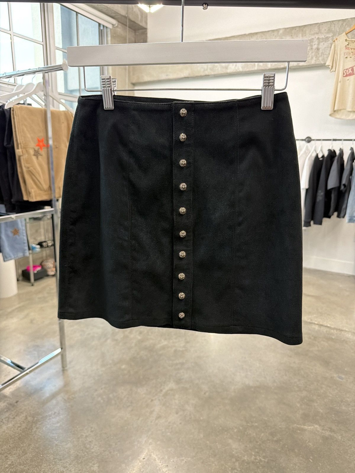 Chrome Hearts Chrome Hearts Black Glitter Suede Skirt Size 25" / US 0 / IT 36 - 1 Thumbnail