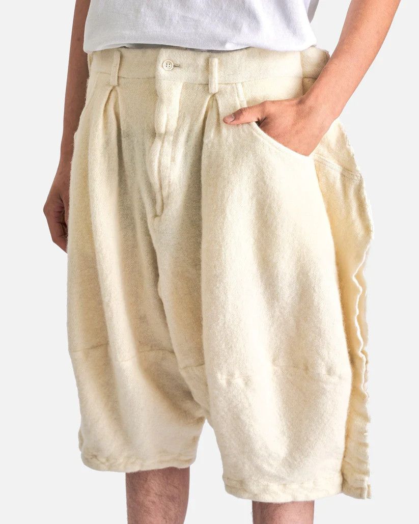 Comme des Garcons Homme Plus o1s1v1r1oon0925 Brushed Wool Shorts in Off White Size US 32 / EU 48 - 3 Thumbnail