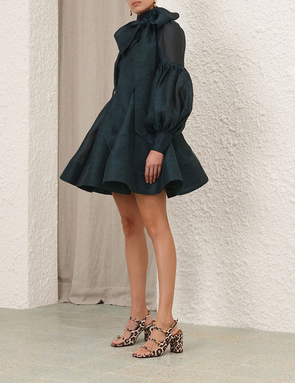 Zimmermann oc11z0825 Pavilion Tie Neck Mini Dress in Pine Green Size M / US 6-8 / IT 42-44 - 8 Thumbnail