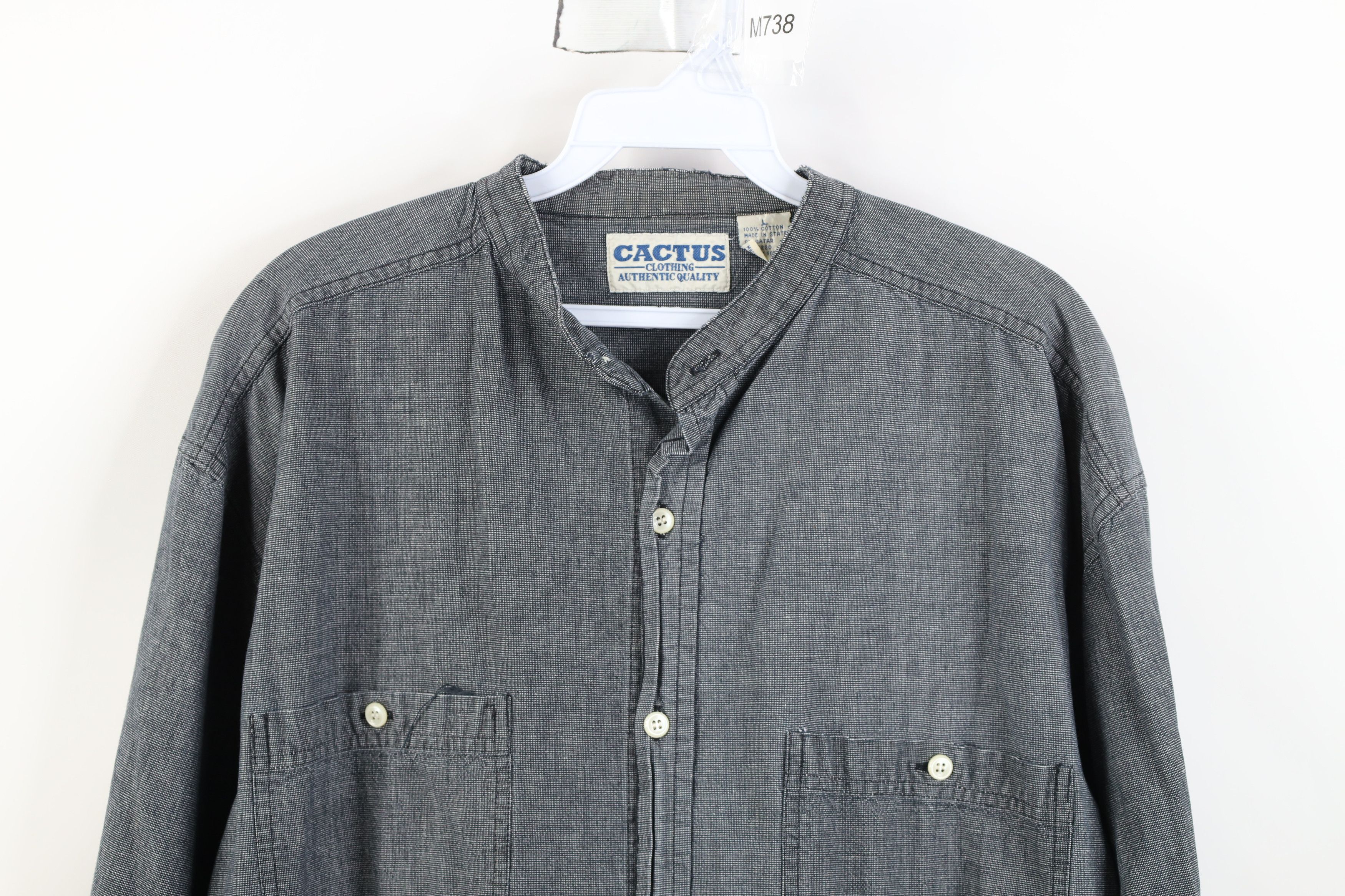 Vintage Vintage 90s Streetwear Big Pocket Band Collar Button Shirt Size US L / EU 52-54 / 3 - 2 Thumbnail