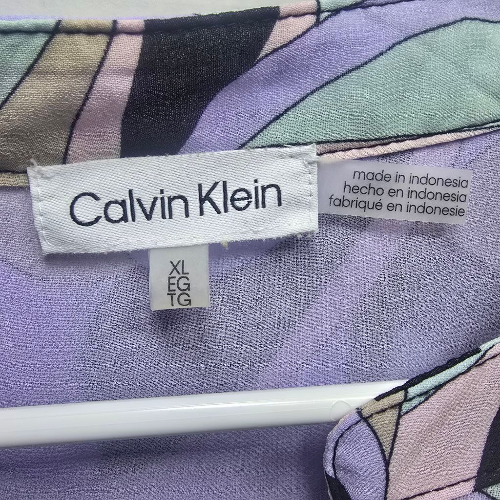 Calvin Klein Women's Calvin Klein Blouse XL Purple Green Abstract Print Size XL / US 12-14 / IT 48-50 - 4 Thumbnail