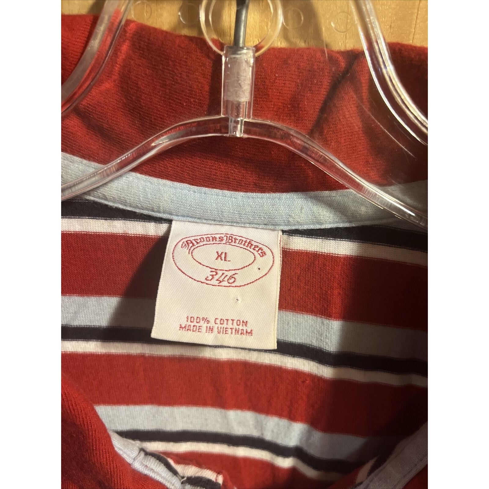 Brooks Brothers Brooks Brothers Mens XL Red Striped Button Cotton Polo Shirt Size US XL / EU 56 / 4 - 2 Thumbnail