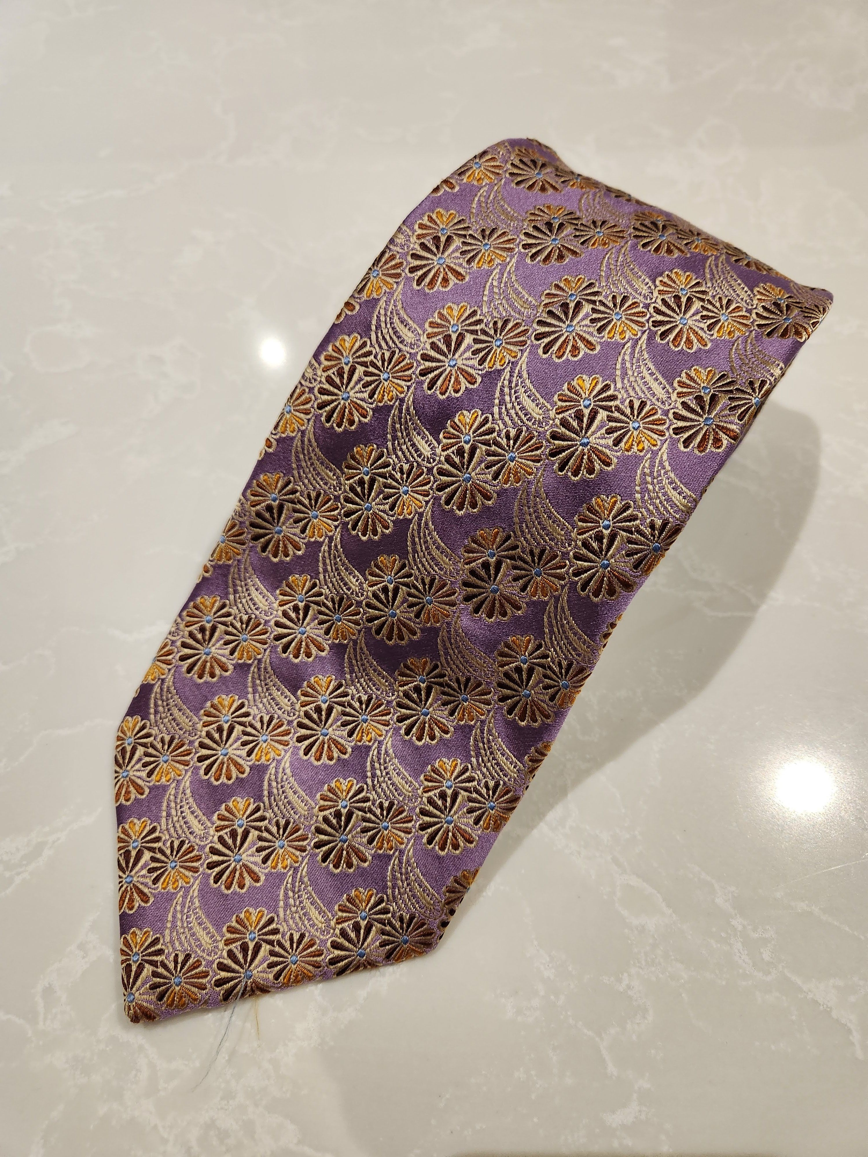 Robert Talbott BEST IN CLASS Purple Gold Floral Pattern Tie Size ONE SIZE - 1 Thumbnail