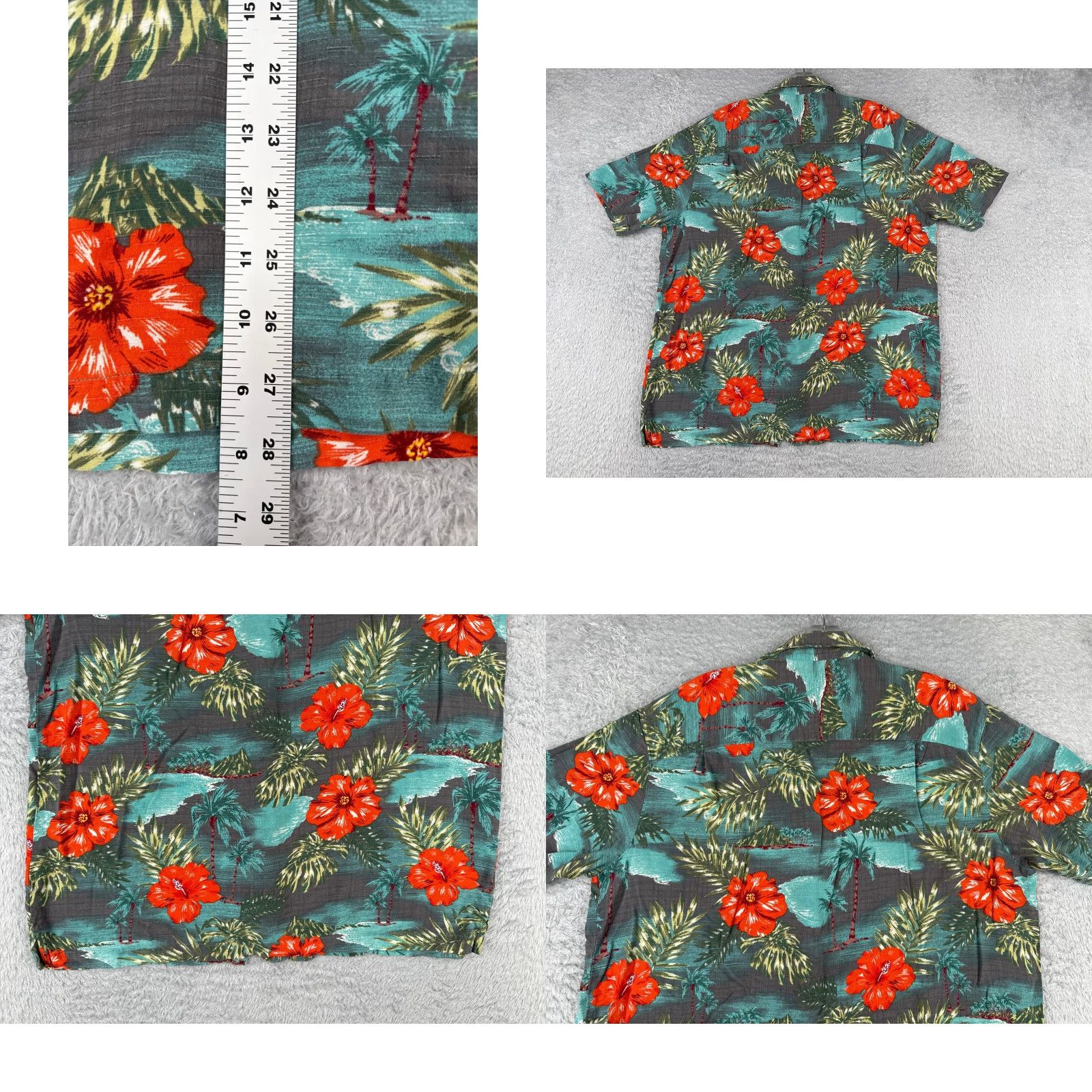 George George Button-Up Shirt Men Large Gray Blue Red Floral Palm Hawaiian 100% Rayon Read Size US L / EU 52-54 / 3 - 9 Thumbnail