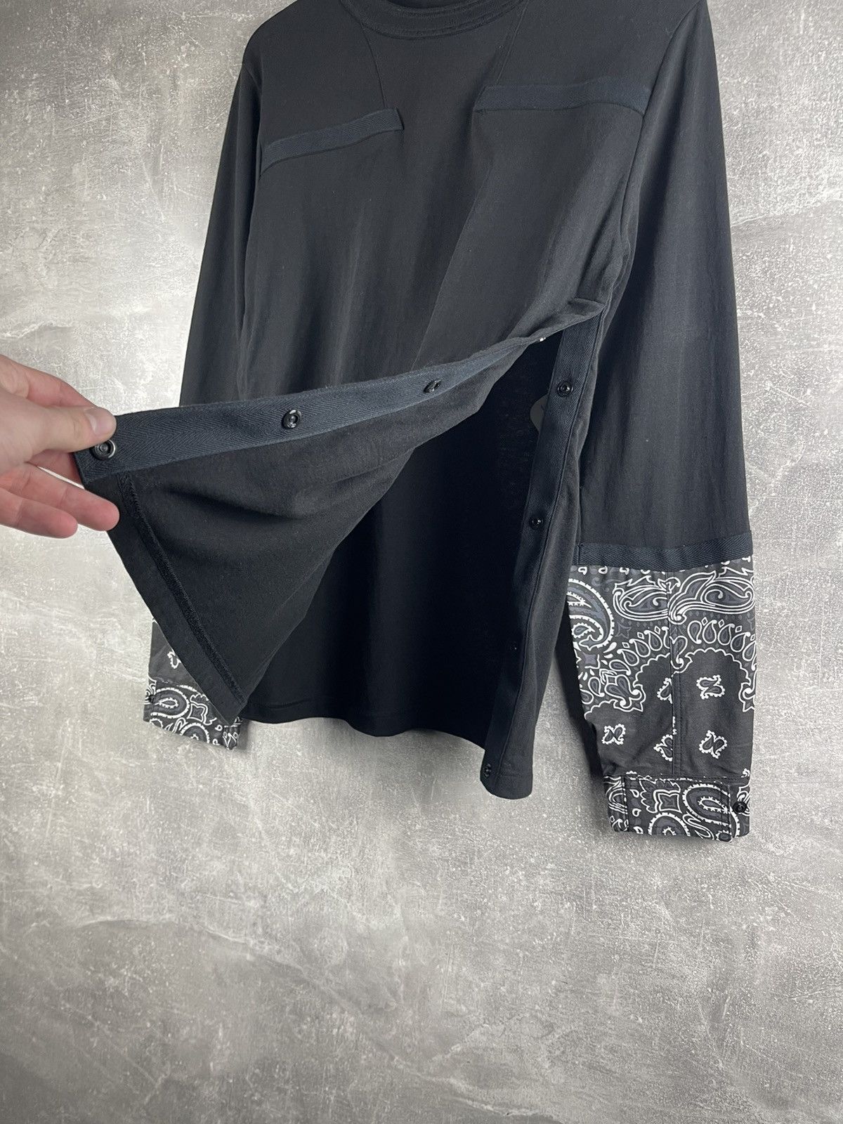 Sacai Sacai Bandana Panel Black Open Long Sleeve T-Shirt Size US S / EU 44-46 / 1 - 6 Thumbnail