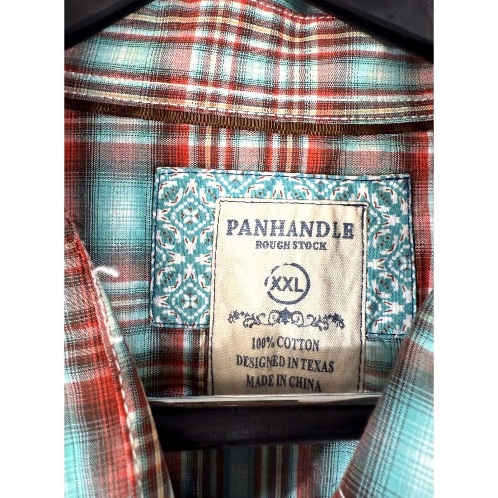 Vintage Panhandle Slim Rough Stock Western Shirt Mens 2XL Red Blue Plaid Pearl Snap Long Sleeve Pockets Size US XXL / EU 58 / 5 - 5 Thumbnail