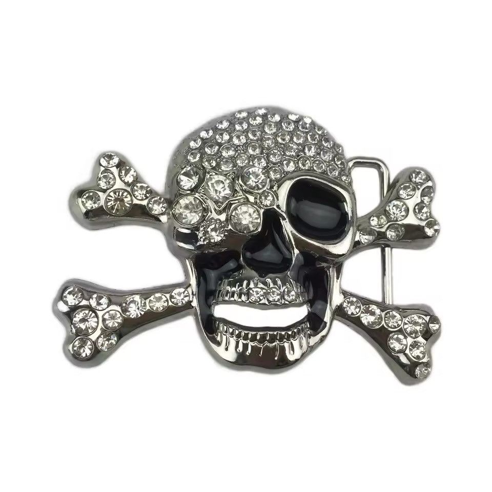 Vintage Rhinestone Skull Skeleton Gothic Belt Buckle Size ONE SIZE - 2 Thumbnail