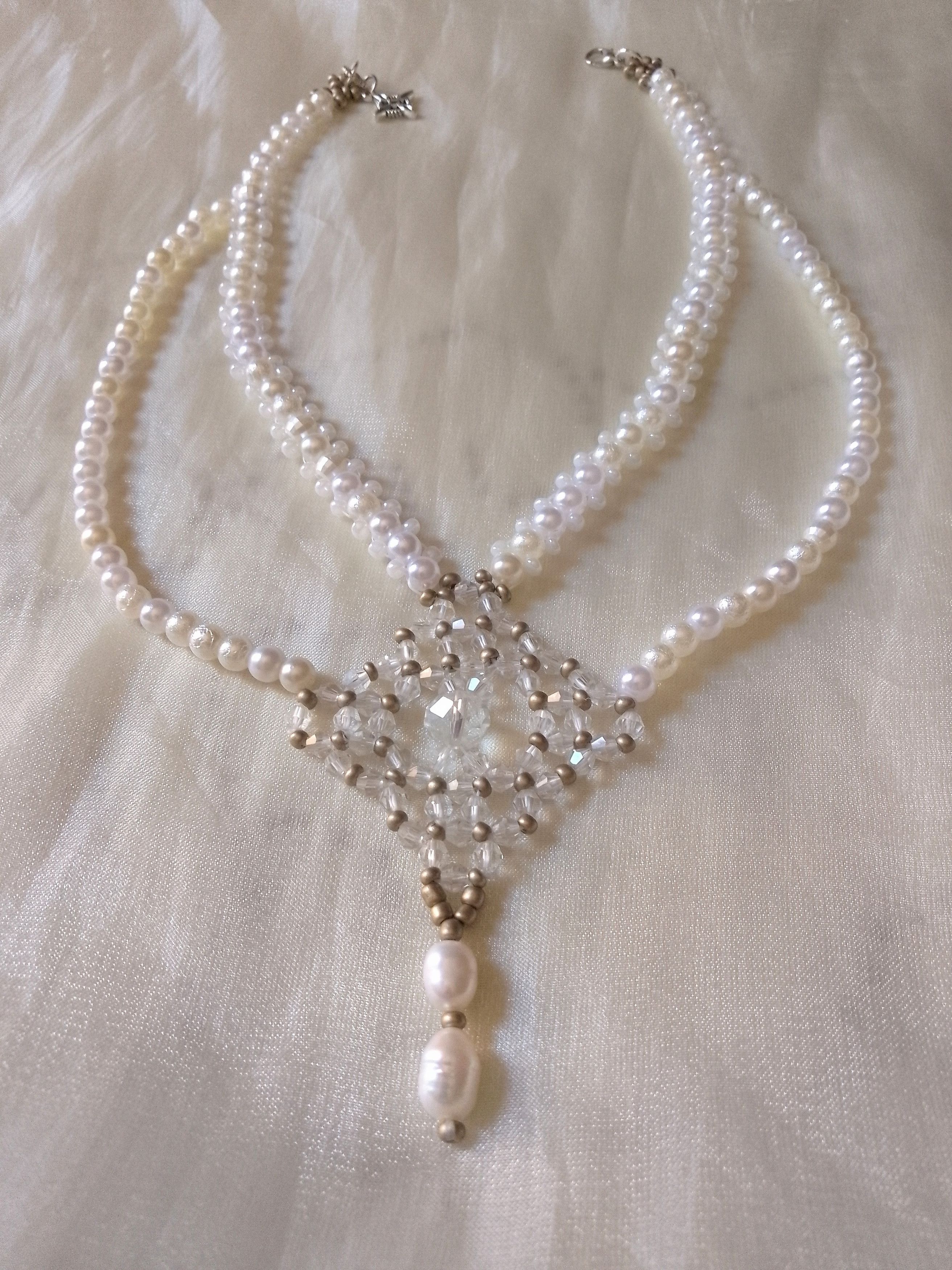 Handmade Necklace Vintage style with dangling freshwater pearls Size ONE SIZE - 3 Thumbnail