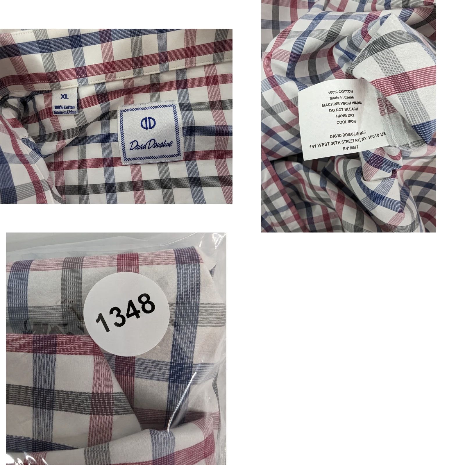 David Donahue David Donahue Dress Shirt Mens XL Pink Blue Check Plaid Cotton Button Shirt Size 46R - 8 Thumbnail