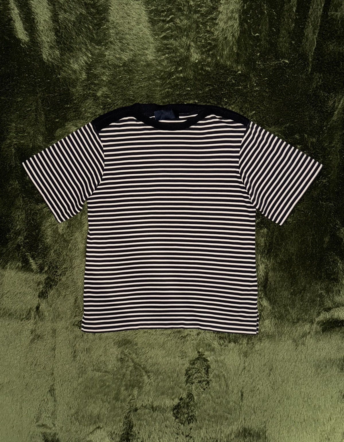 [46] JUUN.J Stripe Semi Boatneck Split Hem T-Shirt