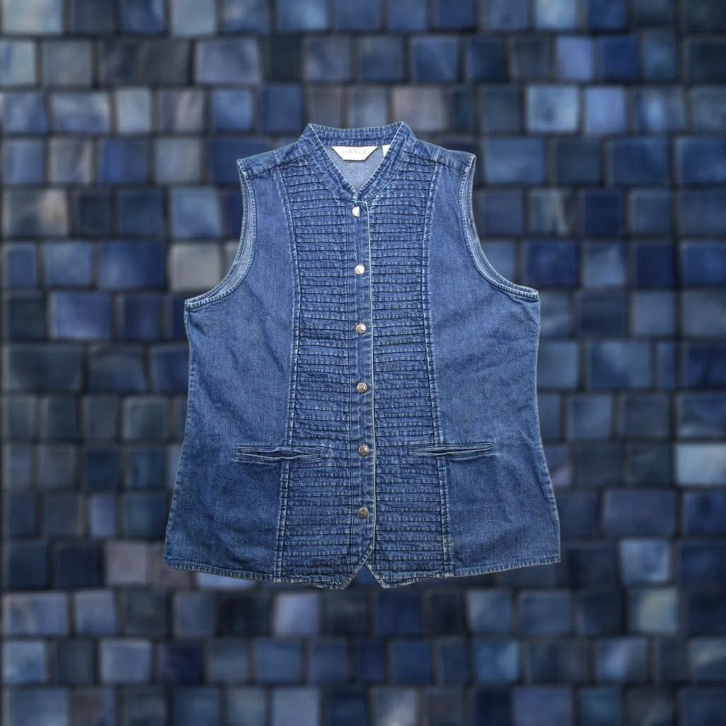 Orvis VINTAGE Orvis Vest Denim Button Up Women's 14 Blue Ruffle Western Casual Mens Womens Girls Size XL / US 12-14 / IT 48-50 - 1 Thumbnail