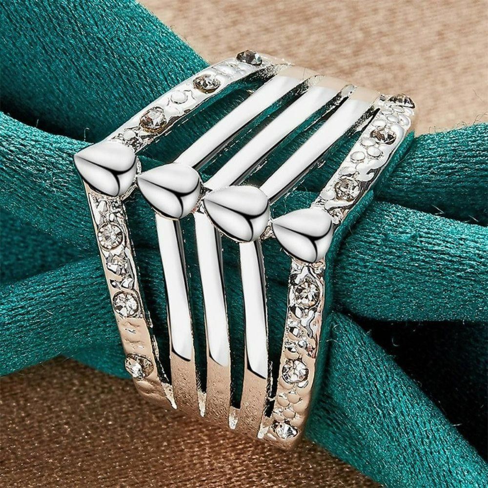 Designer 925 Sterling Silver Elegant Hollow Zircon Ring - Size 8 Size ONE SIZE - 1 Thumbnail