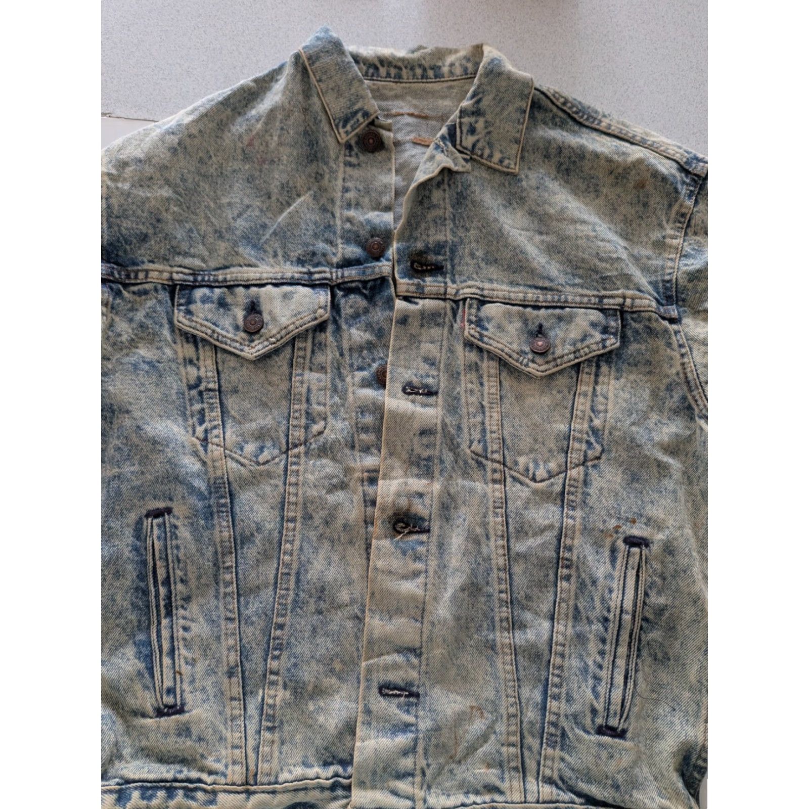 Levi's Vintage Levi’s Denim Jacket Acid Wash Made in USA XL Blue 80s 90s Levi's Trucker Jacket Mens XL Acid Wash Blue Size US 36 / EU 52 - 5 Thumbnail
