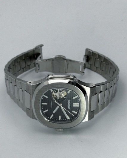 Japanese Brand Seiko Mod Nautilus Black Open Dial Steel Watch NH35 41mm Size ONE SIZE - 4 Thumbnail