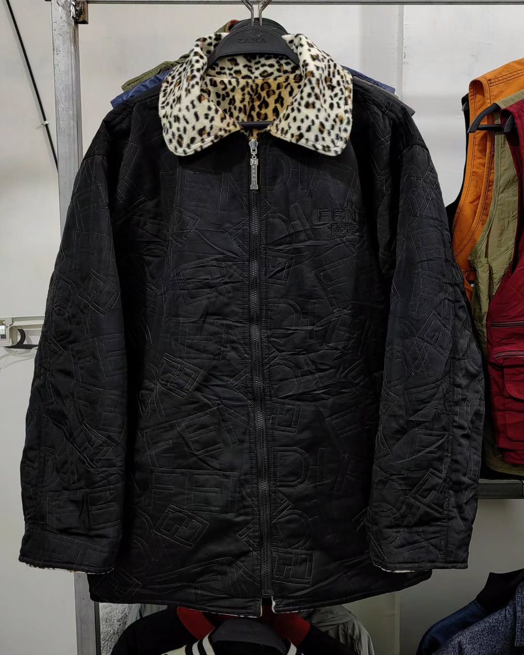 reversible Fendi leopard logo all over print jacket