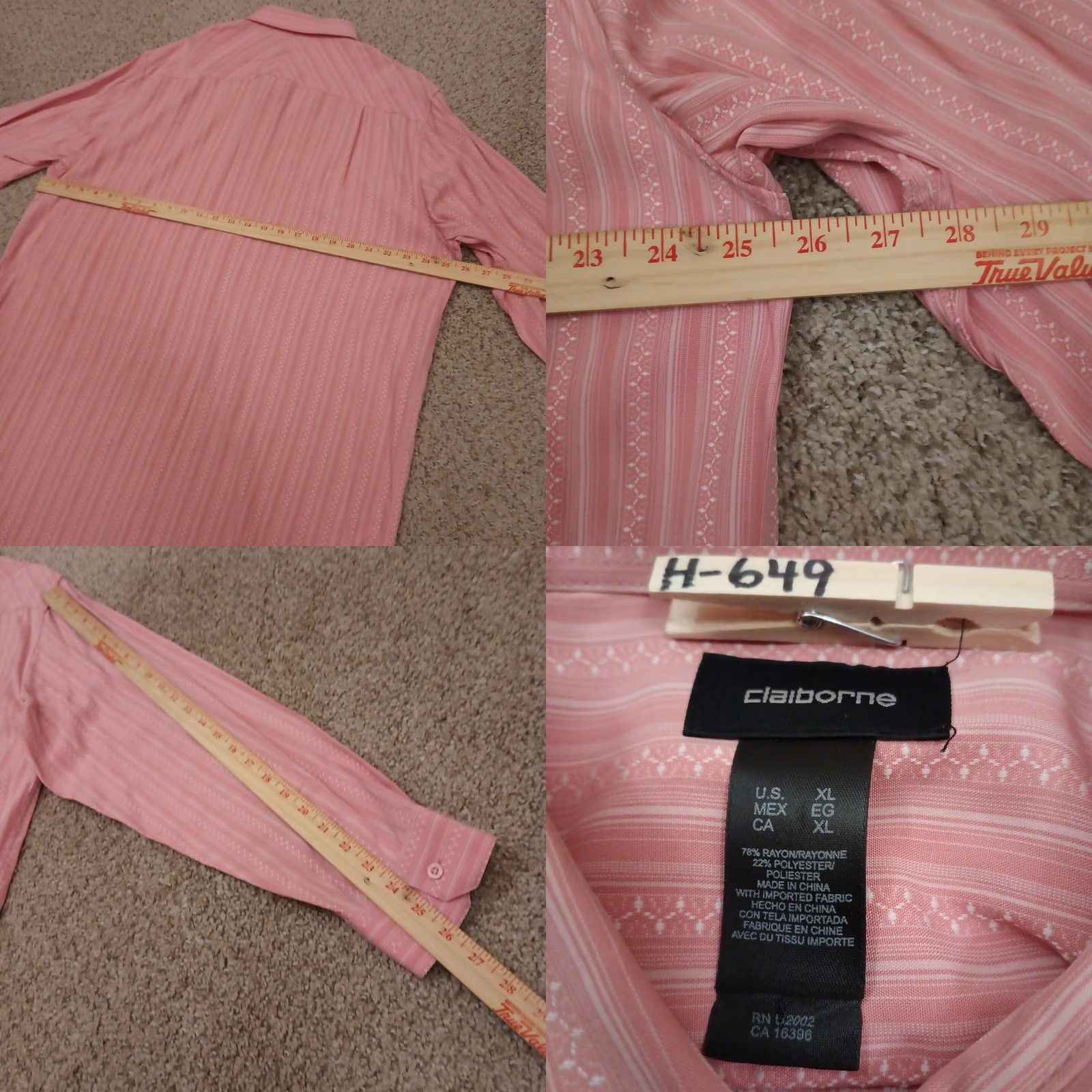 Liz Claiborne Claiborne Shirt Mens XL Pink Geometric Long Sleeve Button Up Polyester Blend Size US XL / EU 56 / 4 - 8 Thumbnail