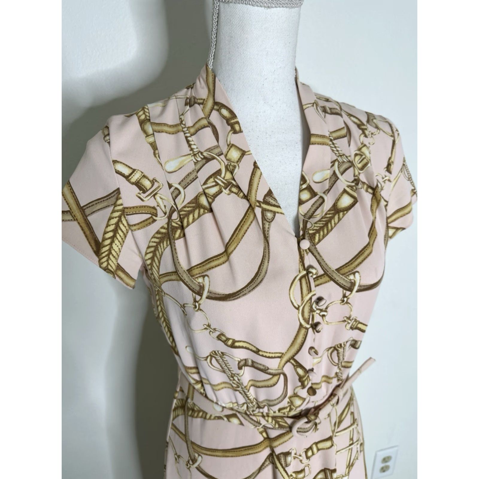 Ralph Lauren VINTAGE Lauren Ralph Lauren Dress Short Sleeve Midi Women 2 XS Round Neck Zip A-Line Brown Geometric 41" Length Women Size 26" / US 2 / IT 38 - 4 Thumbnail