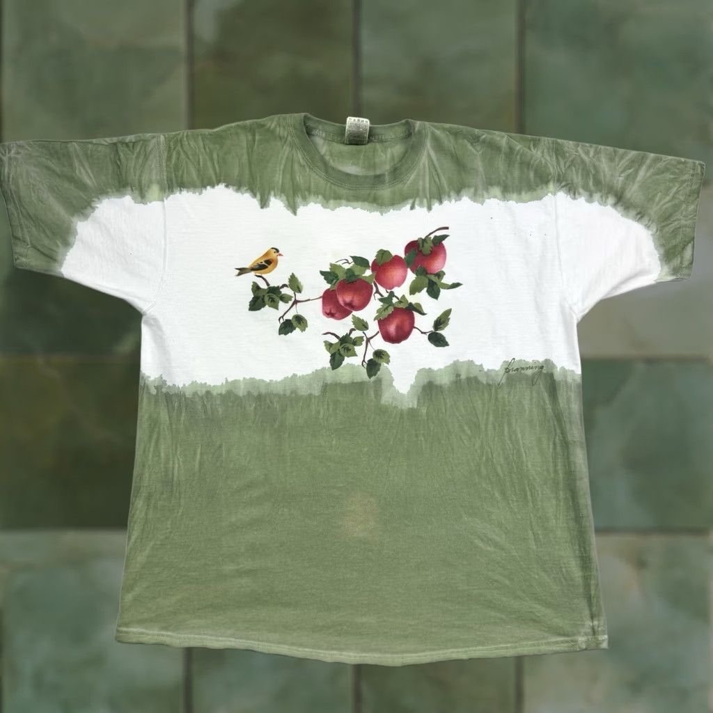 Fruit Of The Loom VINTAGE Fruit of the Loom T-Shirt 2XL Green Nature 90s Outdoor Apples Birds Animals Mens Size US XXL / EU 58 / 5 - 1 Thumbnail