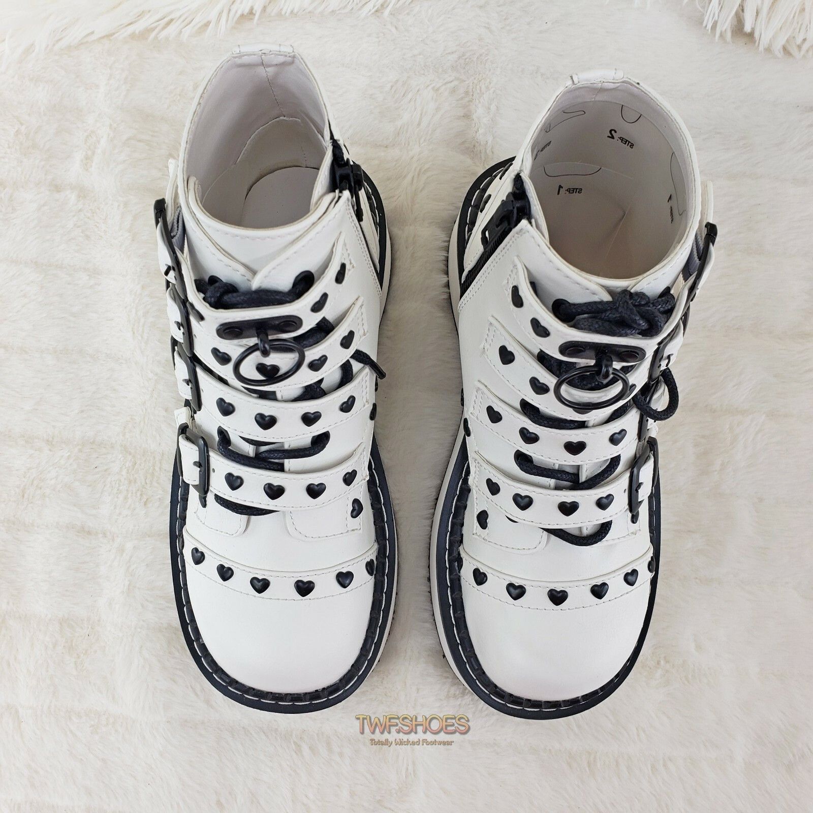 Other DEMONIA Emily 315 White Matte Heart Stud 2" Platform Ankle B Size US 11 / IT 41 - 4 Thumbnail