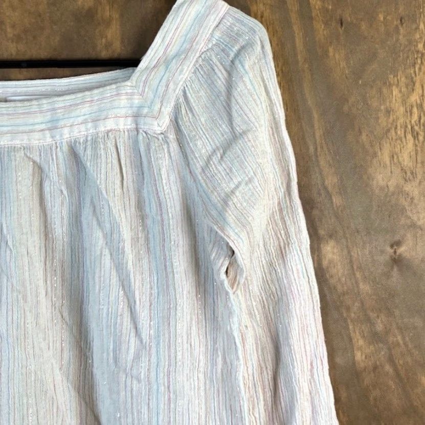 Lauren Conrad LC Lauren Conrad Blouse White Multicolor Stripe Square Neck Long Sleeve S Women Dress Shirt Size S / US 4 / IT 40 - 5 Thumbnail