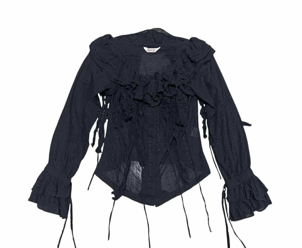 Japanese Brand 🔥Rare Goth Y2K Chiyuki Ruffled Bondage Blouse See Through Size S / US 4 / IT 40 - 2 Thumbnail