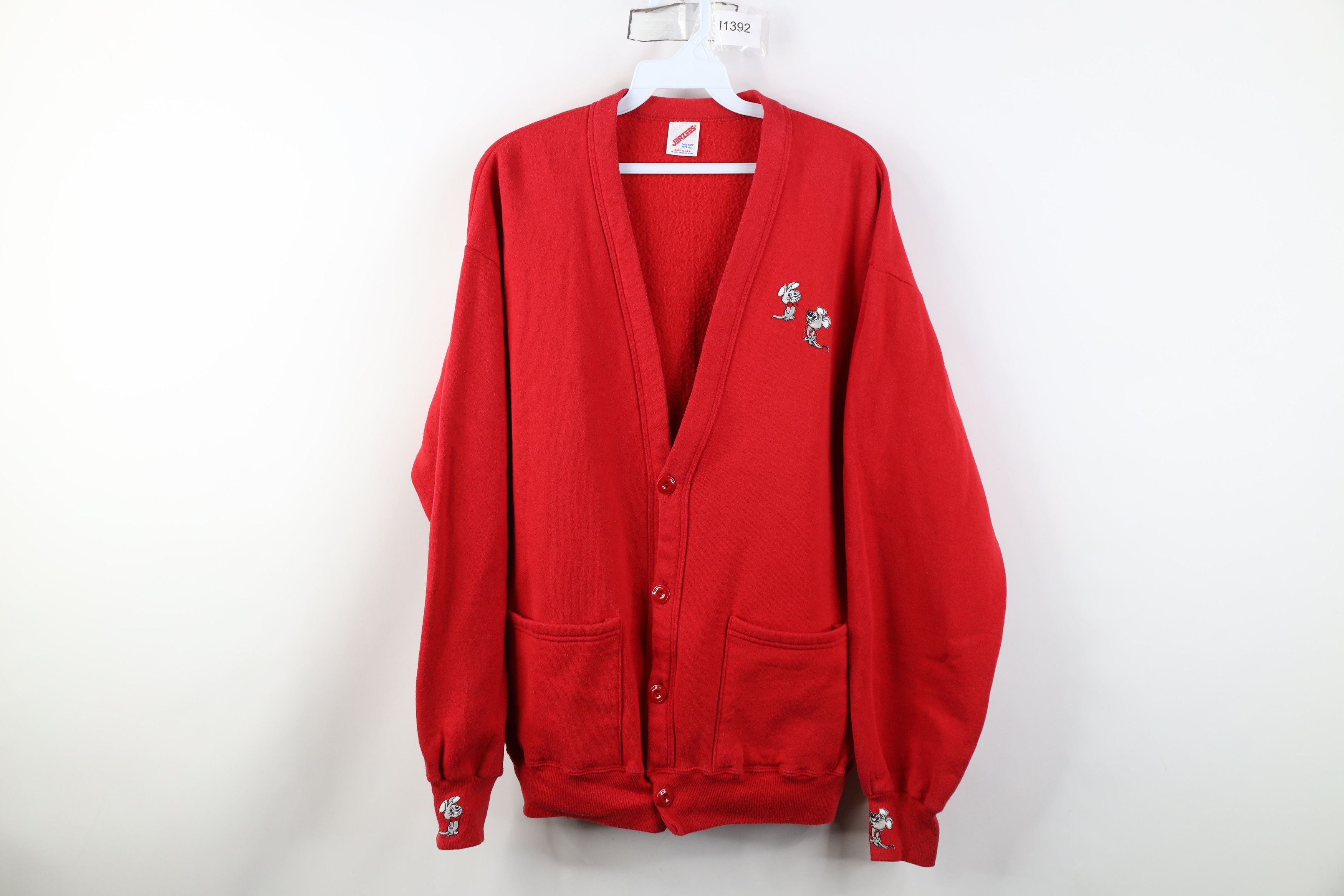 Vintage Vintage 90s Streetwear Mouse Cardigan Sweatshirt Red USA Size ONE SIZE - 1 Thumbnail