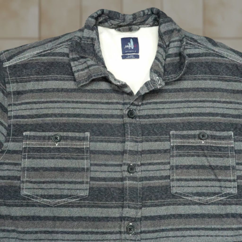 johnnie-O Johnnie O Shirt Mens XL Blue Striped Fleece Lined Shacket Button-Up Casual Workwear Wool Knit Heavyweight Cotton Long Sleeve Size US XL / EU 56 / 4 - 1 Thumbnail