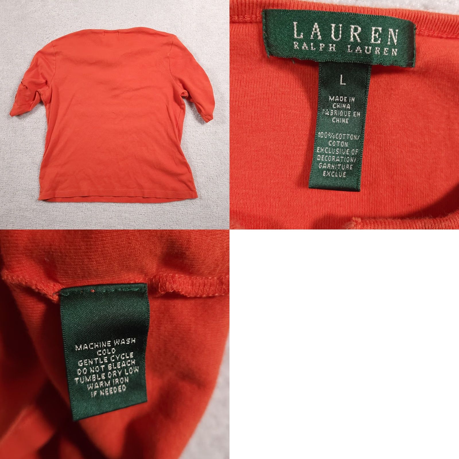 Ralph Lauren VINTAGE Lauren Ralph Lauren Short Rolled Sleeve Shirt Women's Large Orange V Neck Shirt Size L / US 10 / IT 46 - 9 Thumbnail