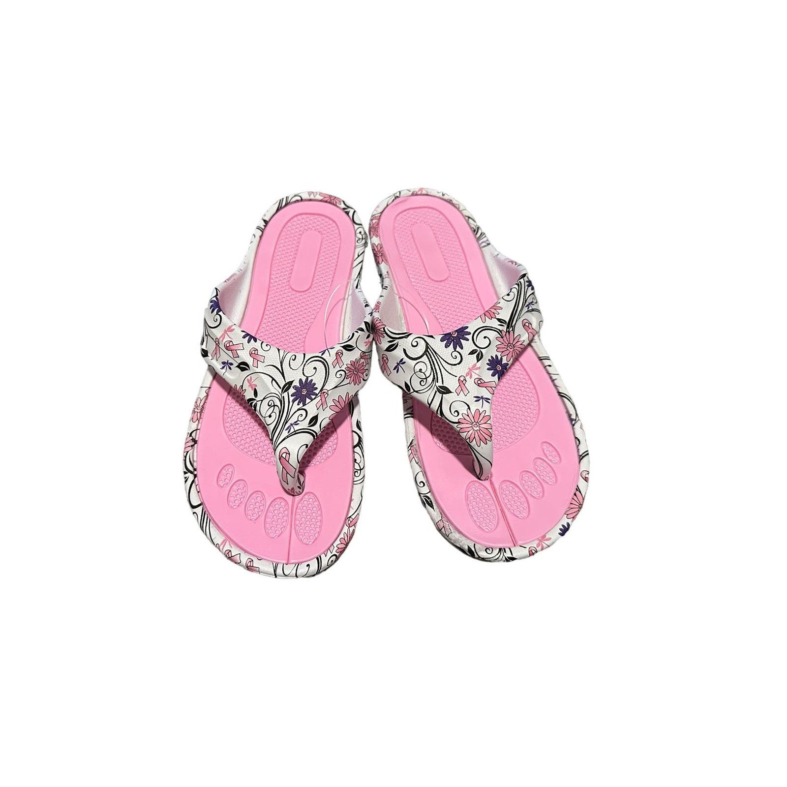 Other GreaterGood 6 Fancy Flower Ribbon Pink White Flip Flops Size US 6 / IT 36 - 2 Thumbnail