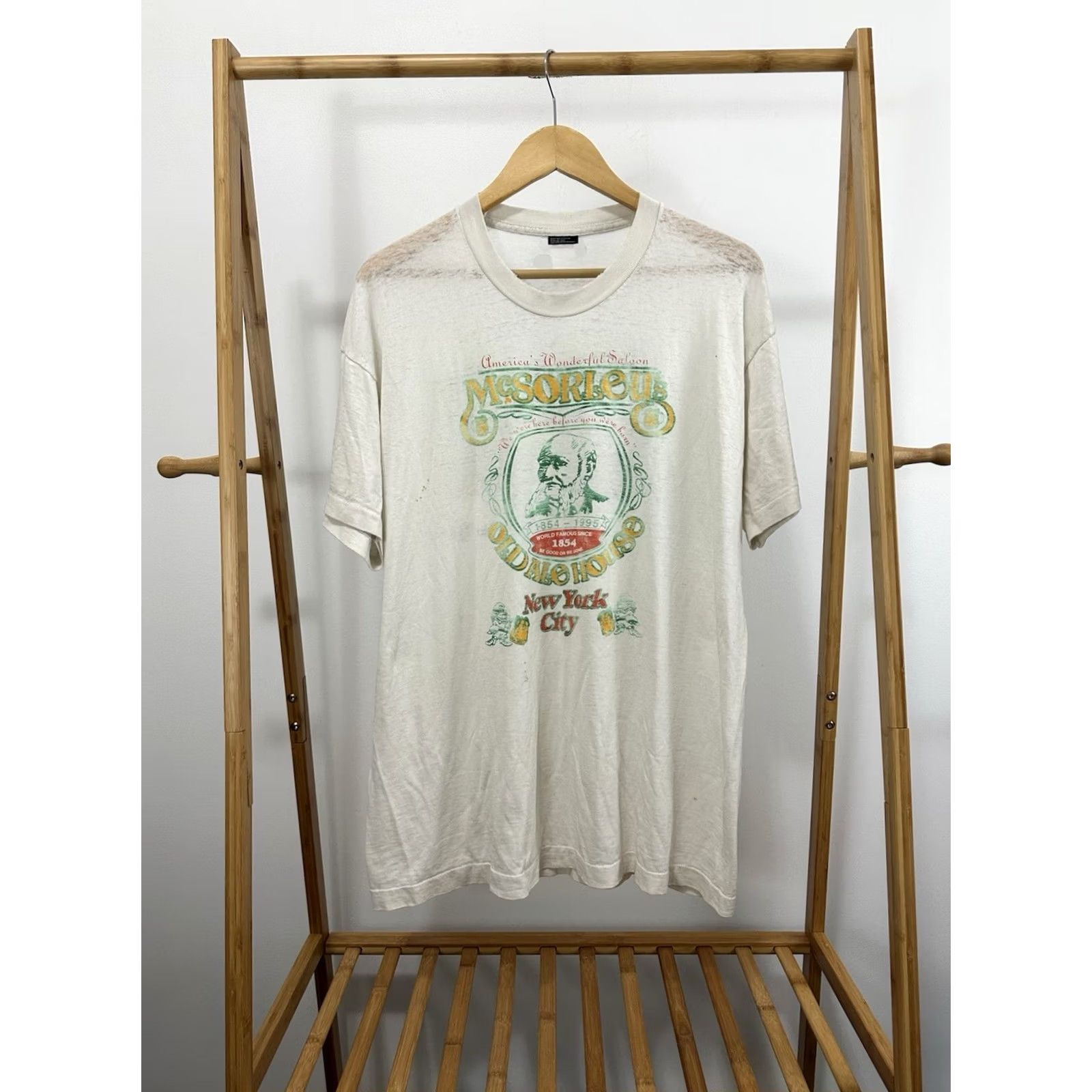 Fruit Of The Loom VTG McSorley’s Ale House Bar NY Pub Paper Thin Burnout Worn T-Shirt XL Mens White Nike Shirt Size US XL / EU 56 / 4 - 2 Thumbnail