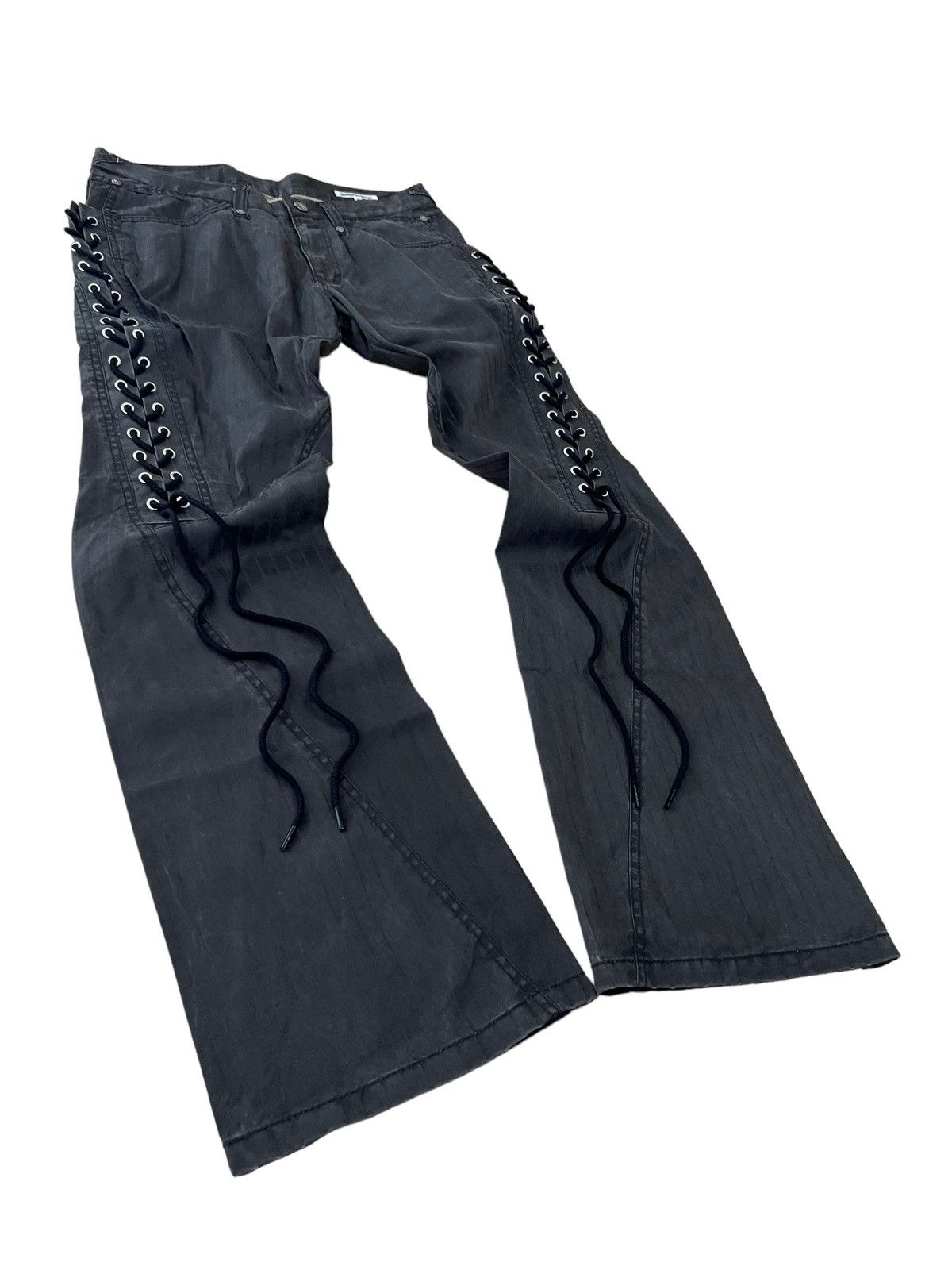 Japanese Brand Semantic Design Spiral Cut Flared Lace Up Jeans Size US 32 / EU 48 - 3 Thumbnail
