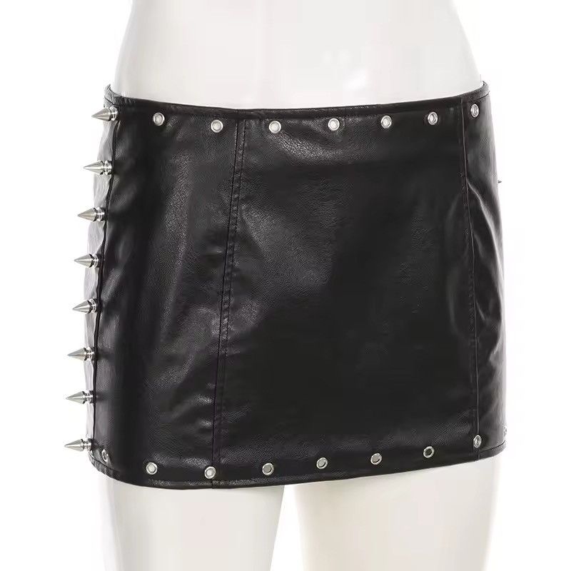 Leather Dark Sexy Slim Rivet Bodycon Skirt Size 29" - 4 Thumbnail
