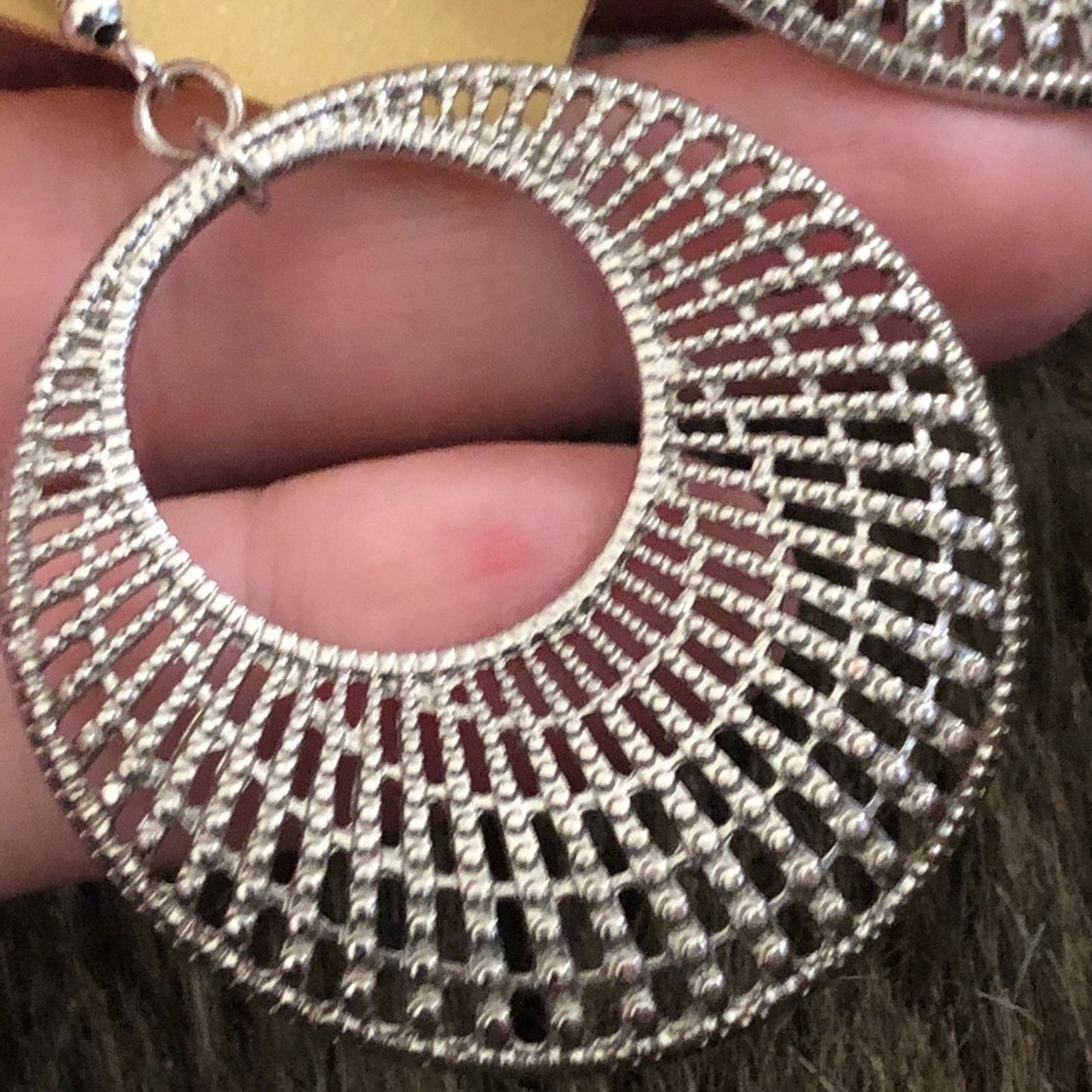 Jewelry Large silver tone disc fish hook earrings Size ONE SIZE - 5 Thumbnail