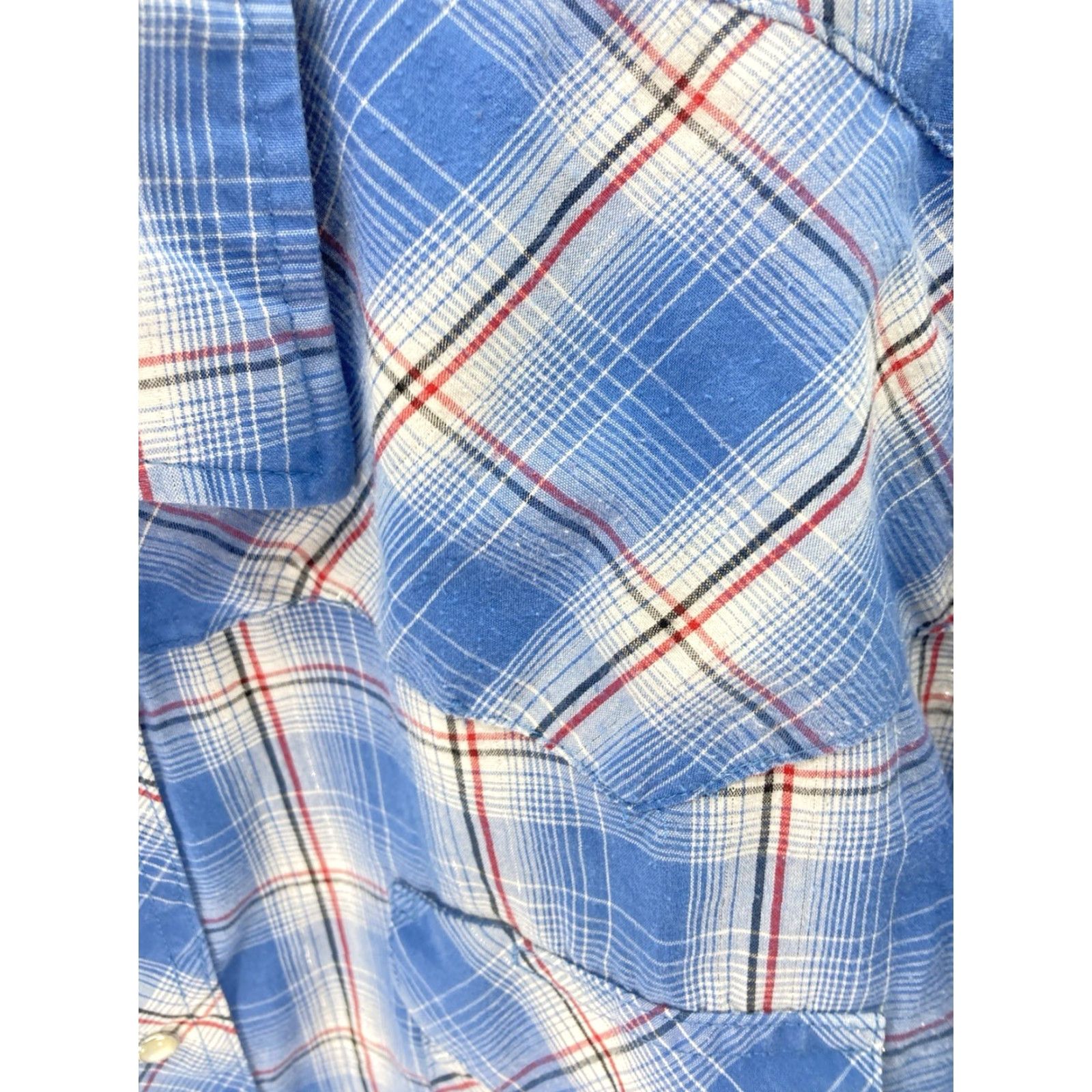 Wrangler VINTAGE Wrangler Pearl Snap Western Shirt Men 2XL Blue Short Sleeve Plaid Metallic Thread Pearl Snap Shirt Mens Western 2XL Blue Sleeve Short Size US XXL / EU 58 / 5 - 5 Thumbnail