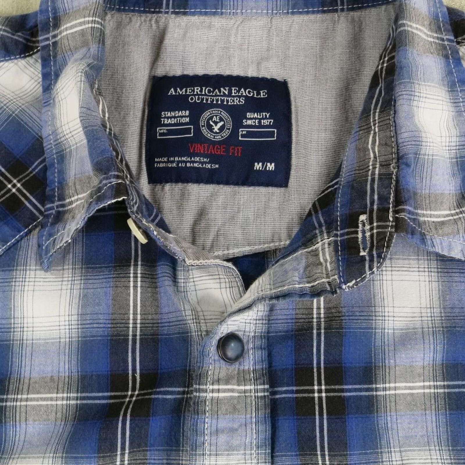American Eagle Outfitters American Eagle Vintage Fit Plaid Snap-Up Shirt Medium Size US M / EU 48-50 / 2 - 4 Thumbnail