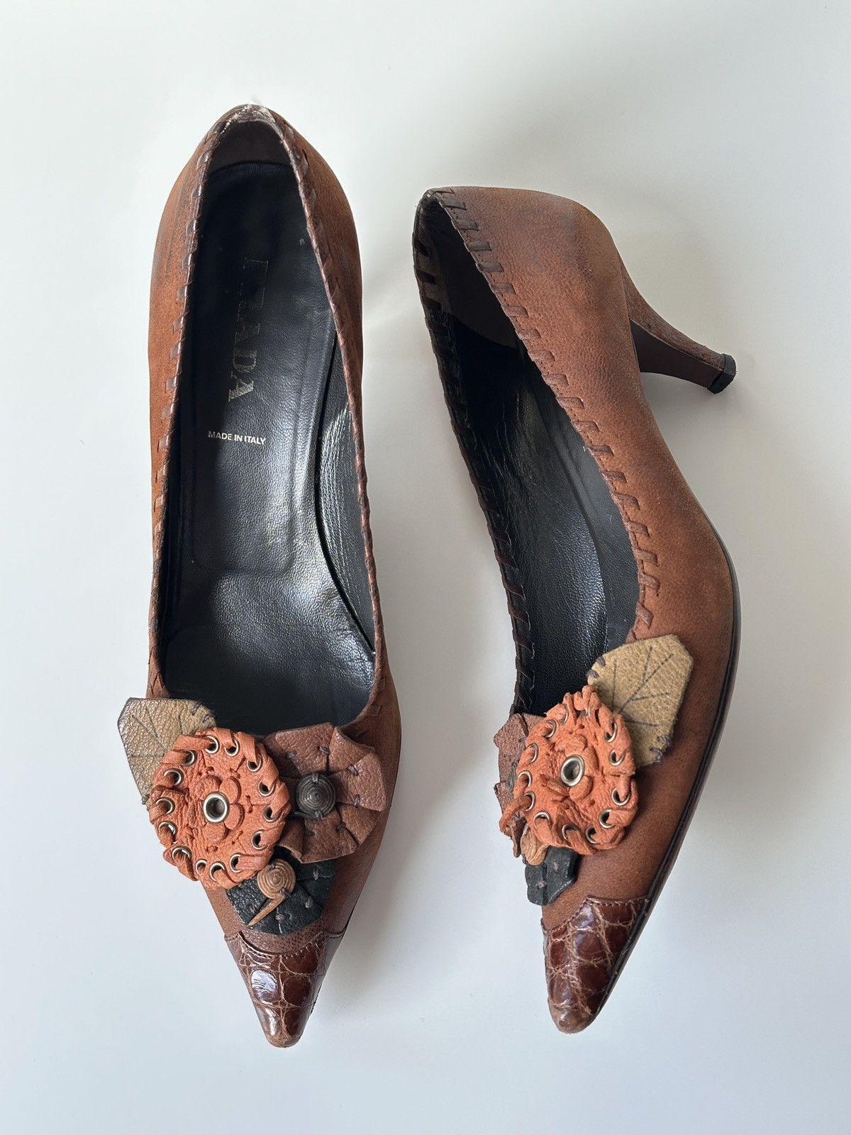 Prada PRADA Kitten Heels Grunge Brown Leather size 37 / US 7 Y2K Size US 7 / IT 37 - 1 Thumbnail