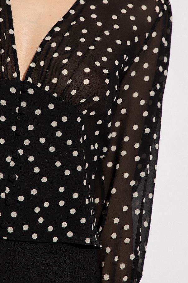 Saint Laurent Paris o1s1wg110225 Blouse in Silk Georgette in Black/White Size M / US 6-8 / IT 42-44 - 4 Thumbnail