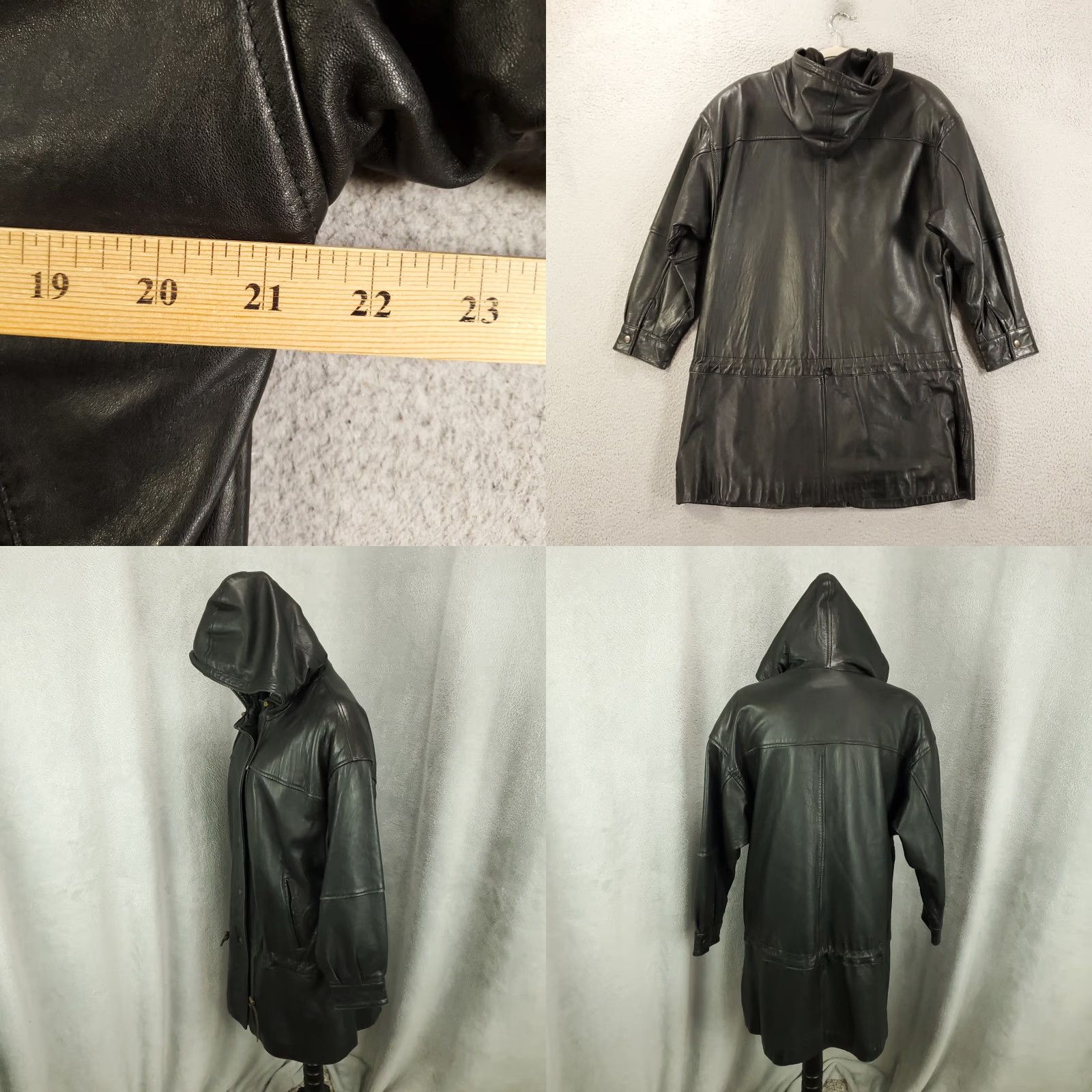 Vintage VINTAGE Tannery West Black Leather Jacket Womens XS Hooded Lined Long Sleeve Mid-Length Size XS / US 0-2 / IT 36-38 - 8 Thumbnail