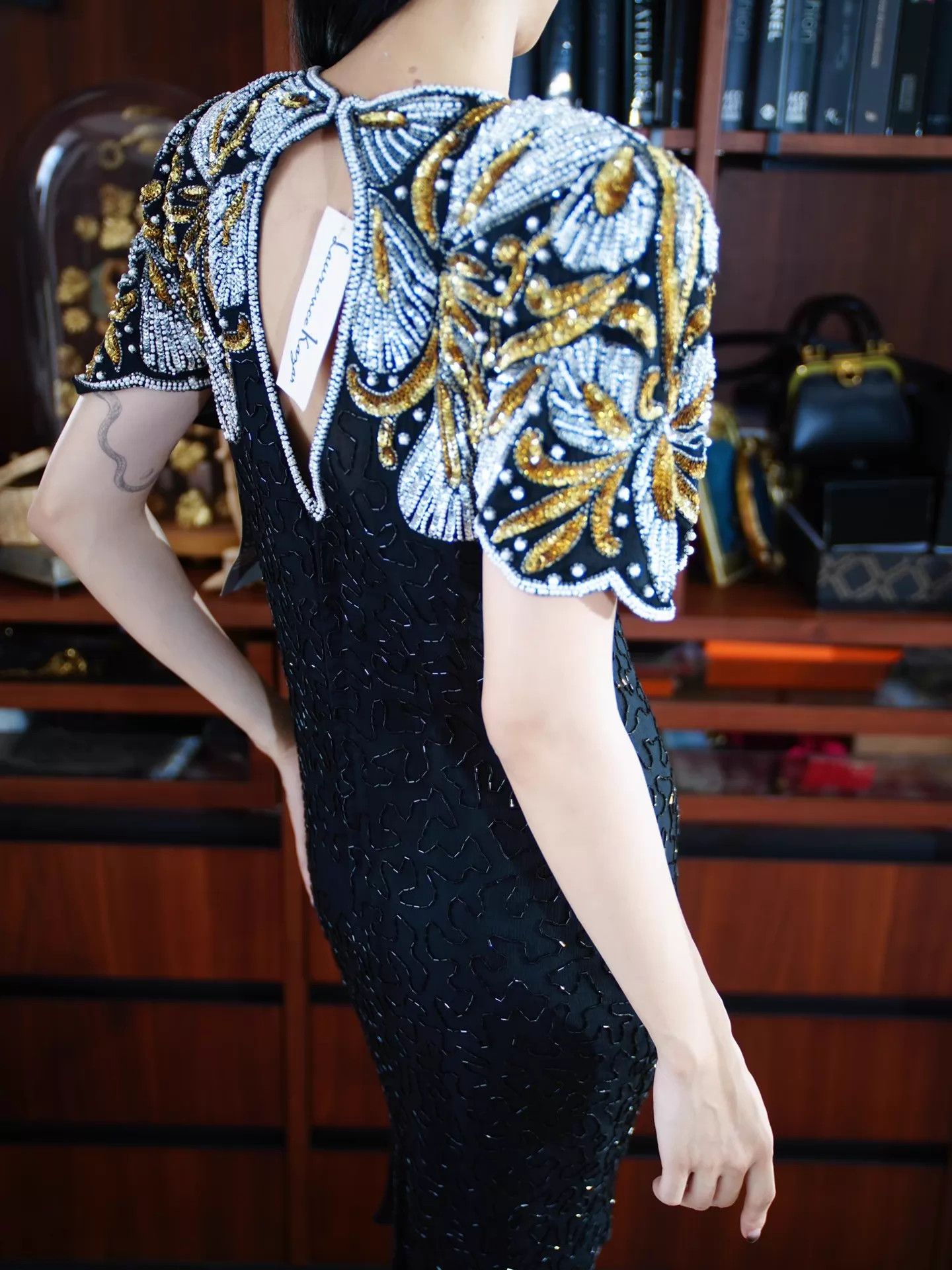 Other US Vintage Heavy Beaded Black & Gold Pearl Women's M Dress Size M / US 6-8 / IT 42-44 - 7 Thumbnail