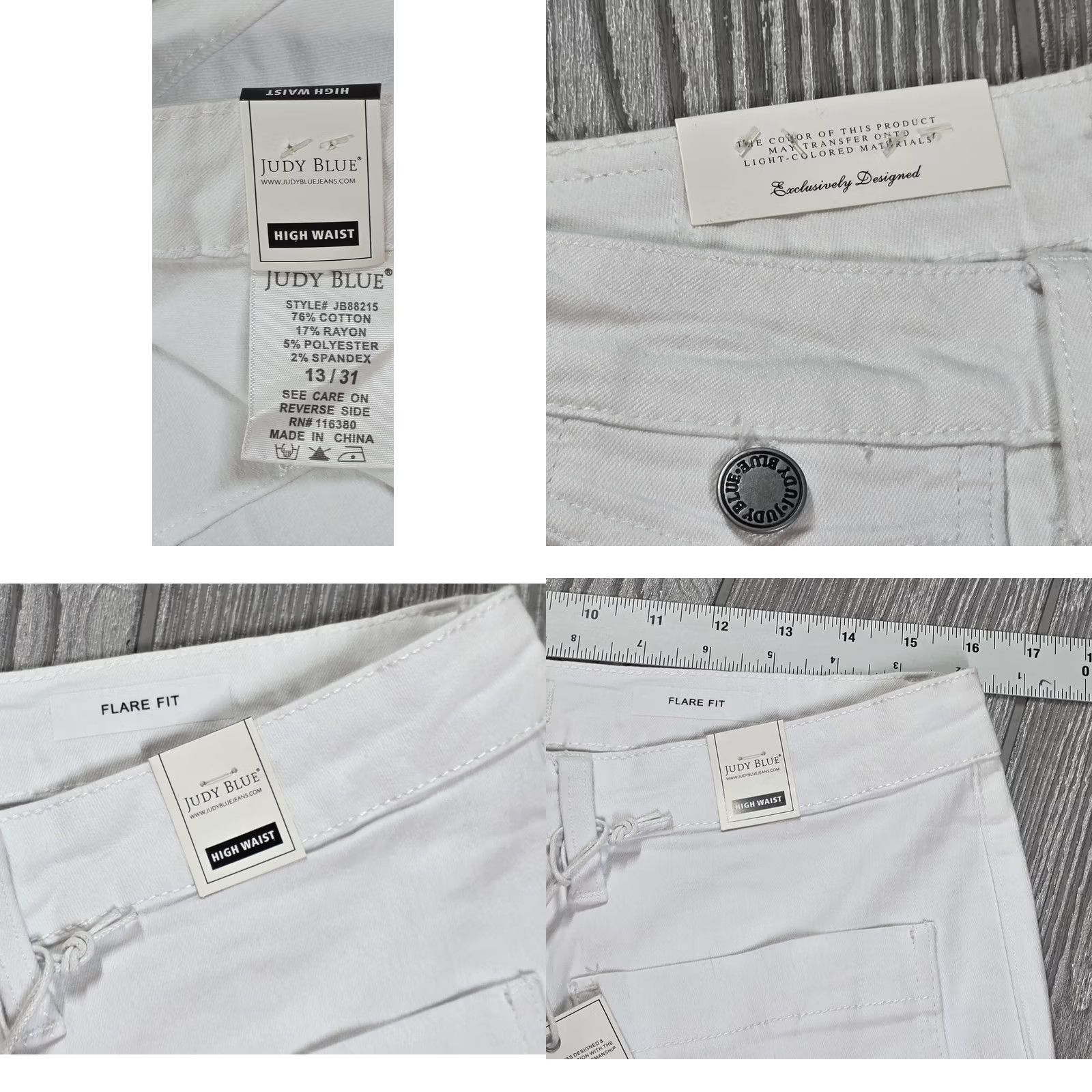 Vintage Judy Blue White High Waist Flare Button Fly Jeans Womens 13/31 actual 32x33 - Size 14 Size 36" / US 14 / IT 50 - 9 Thumbnail