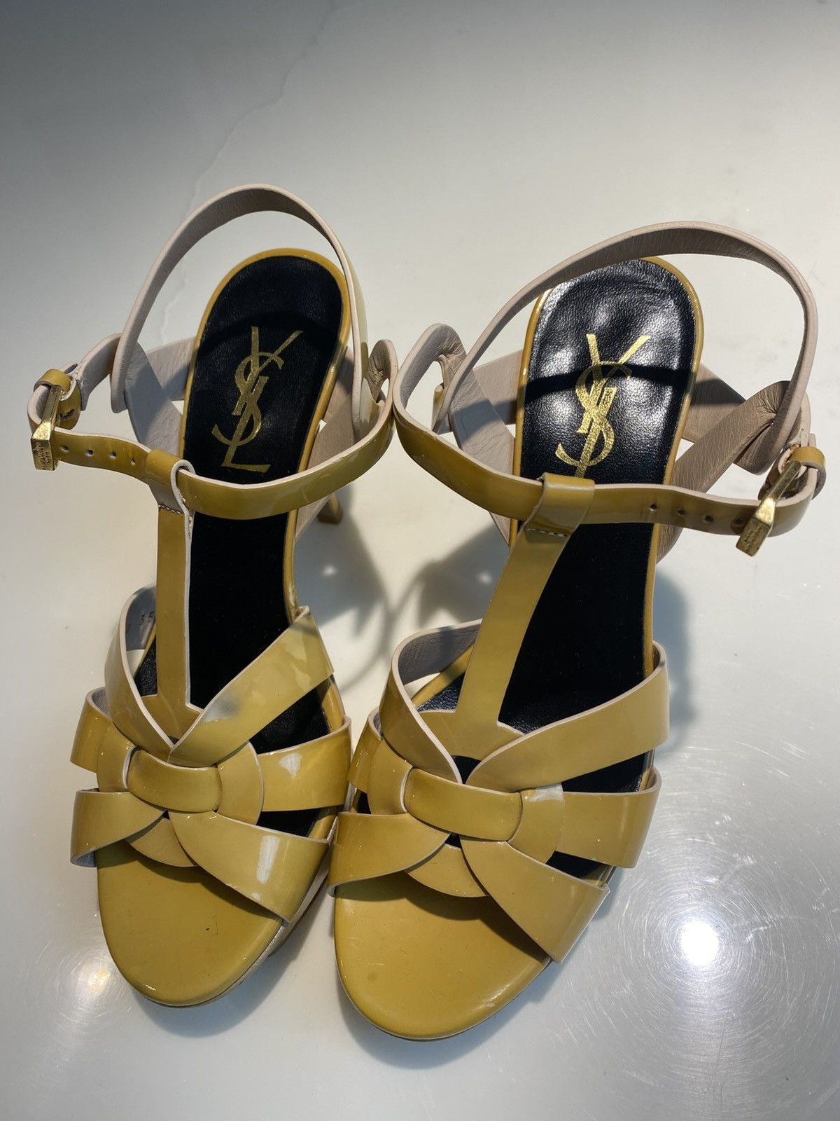Yves Saint Laurent YSL Pastel Yellow Patent Leather Tribute Heels Size US 5 / IT 35 - 7 Thumbnail
