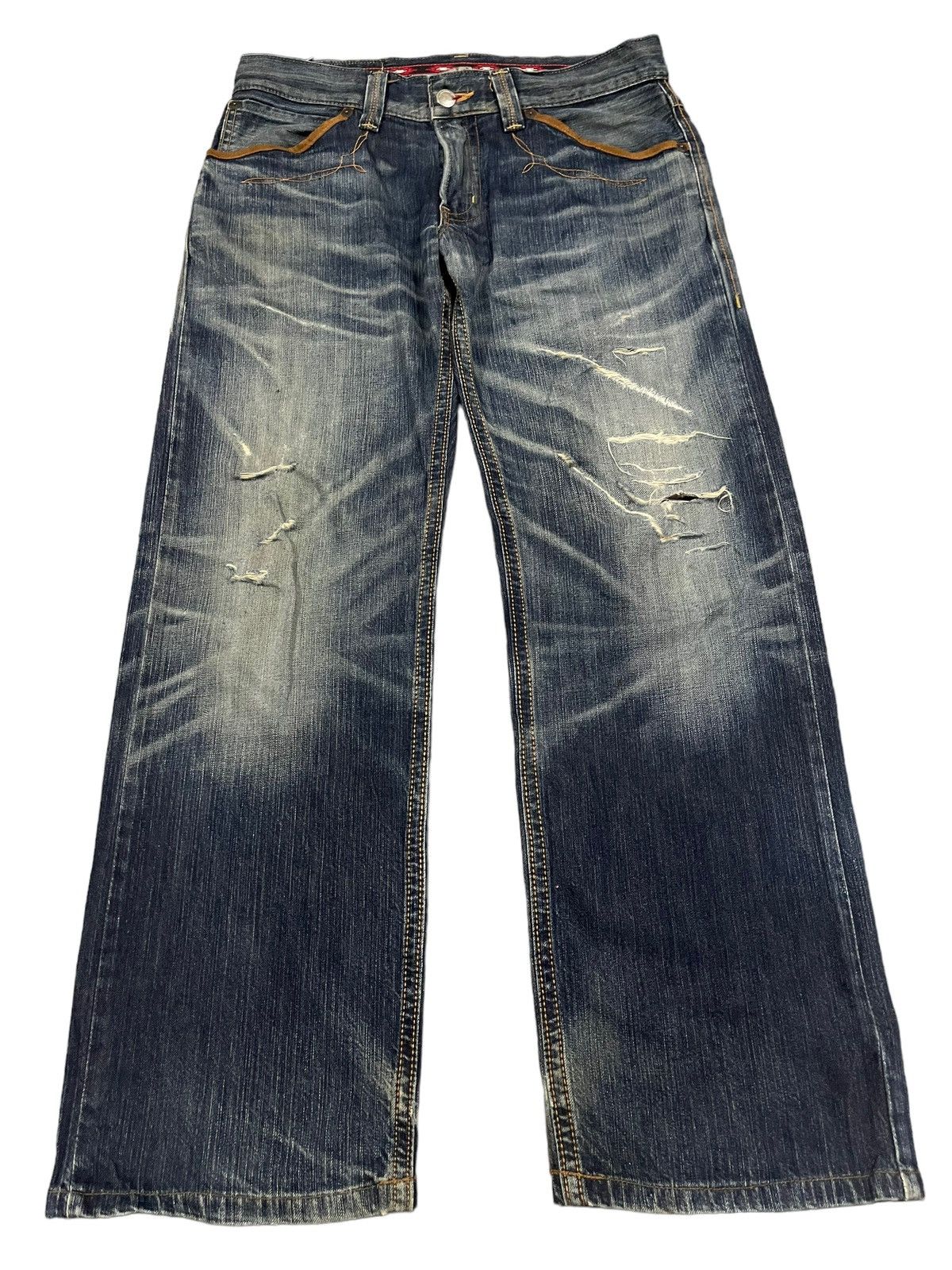 image of 1990X Clothing x Edwin Vintage Edwin Xv Blue Washed Distressed Style Baggy Jeans, Men's (Size 34)