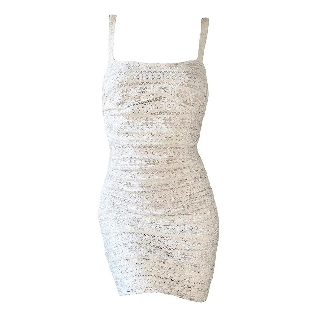 Dolce & Gabbana Dolce& Gabbana White Lace Stretch Cotton Mini Dress IT40 Size S / US 4 / IT 40 - 2 Thumbnail