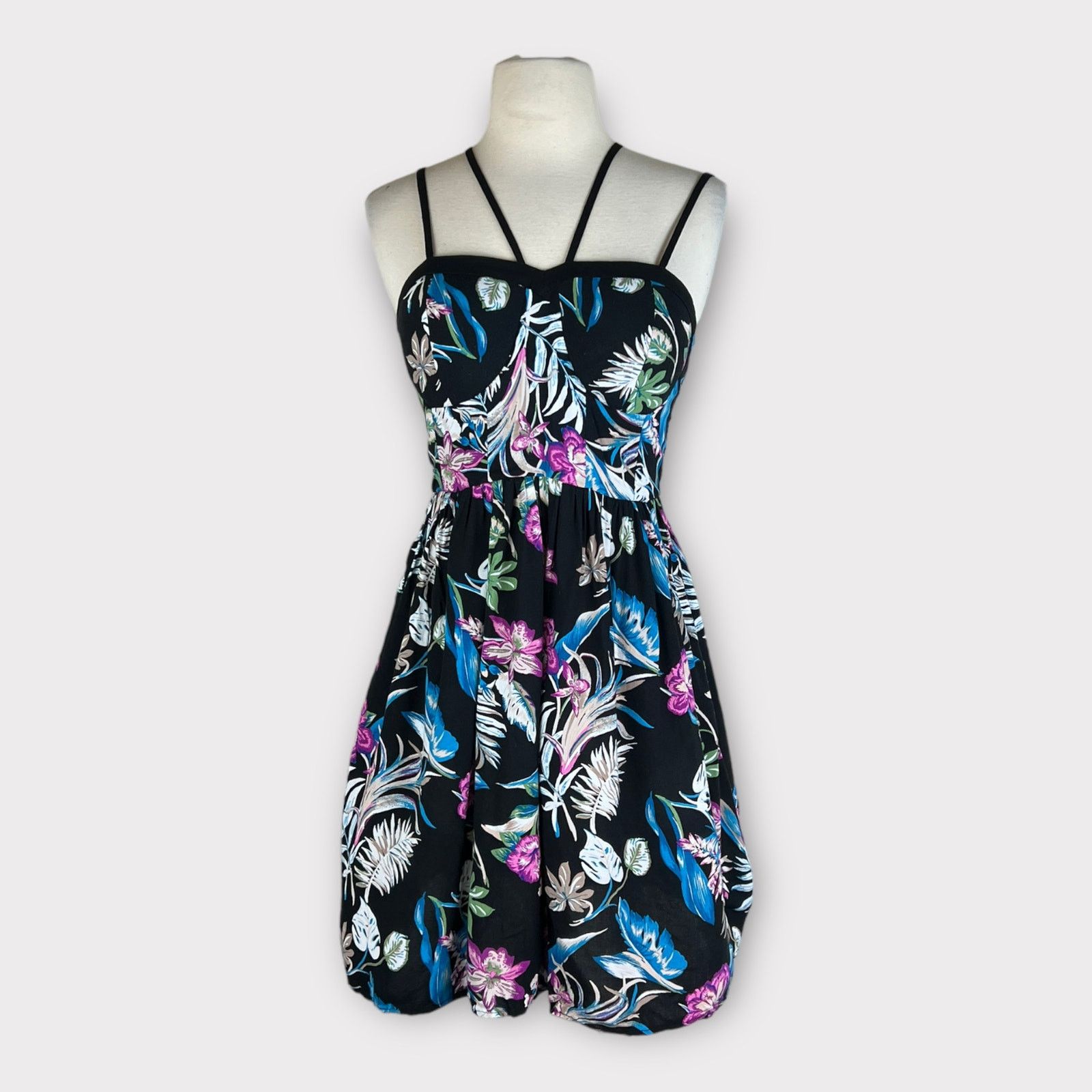 Vintage Xhilaration | Tropical Summer Beach Black Sundress | Small Size S / US 4 / IT 40 - 6 Thumbnail