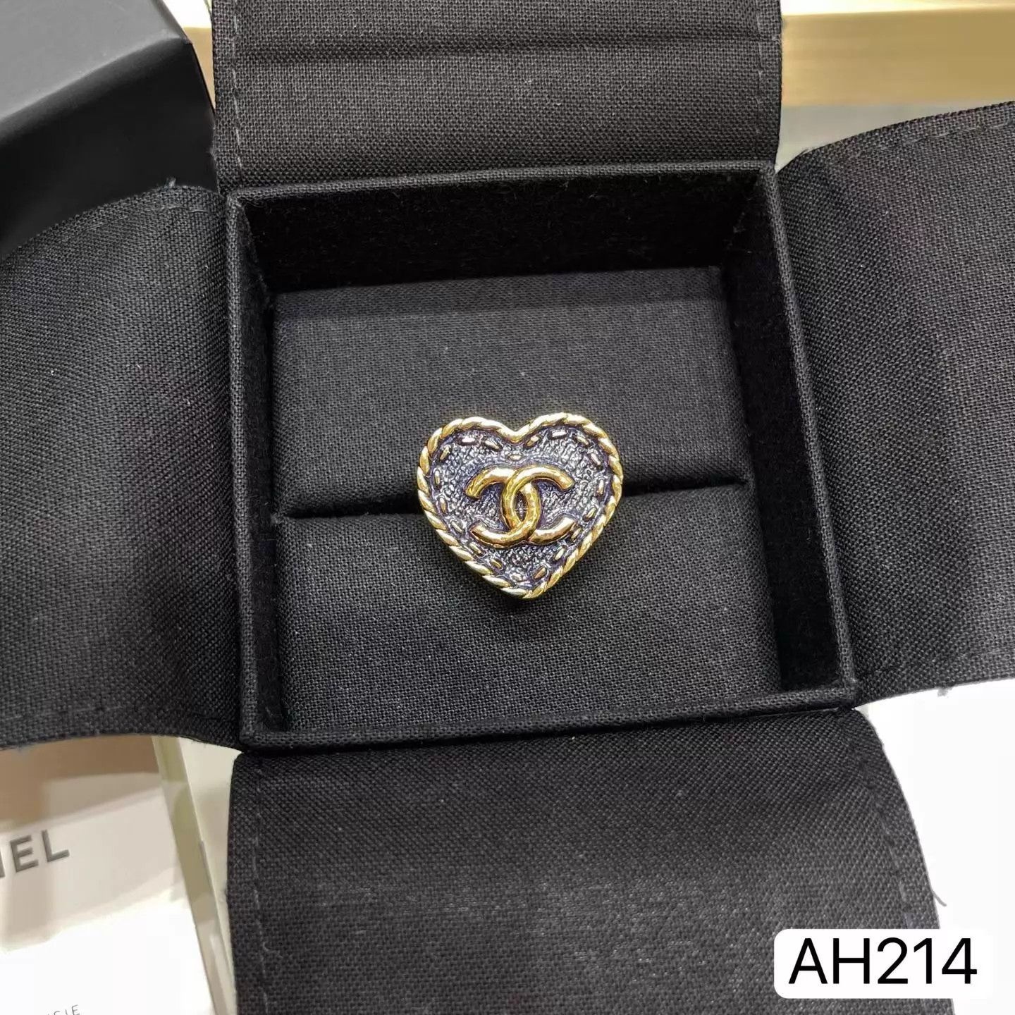 Chanel Chanel Denim Blue Gold Heart Ring 24p CC Size 51 Box AH214 Size ONE SIZE - 1 Thumbnail