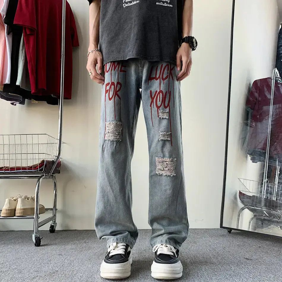 Japanese Brand Retro casual straight leg ripped jeans Size US 32 / EU 48 - 2 Thumbnail