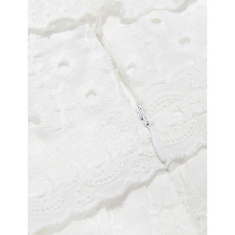 Other Commense White Cup Detail Layered Ruffle Eyelet Long Dress Size M / US 6-8 / IT 42-44 - 7 Thumbnail